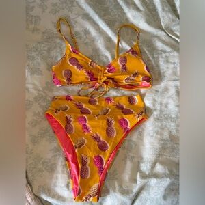aerie Yellow Pineapple Print Two-Piece Swimsuit